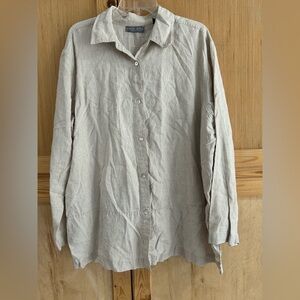 Woman’s Kate Hill for Lord & Taylor 100% Linen Beige Button Front Shirt Sz 2X